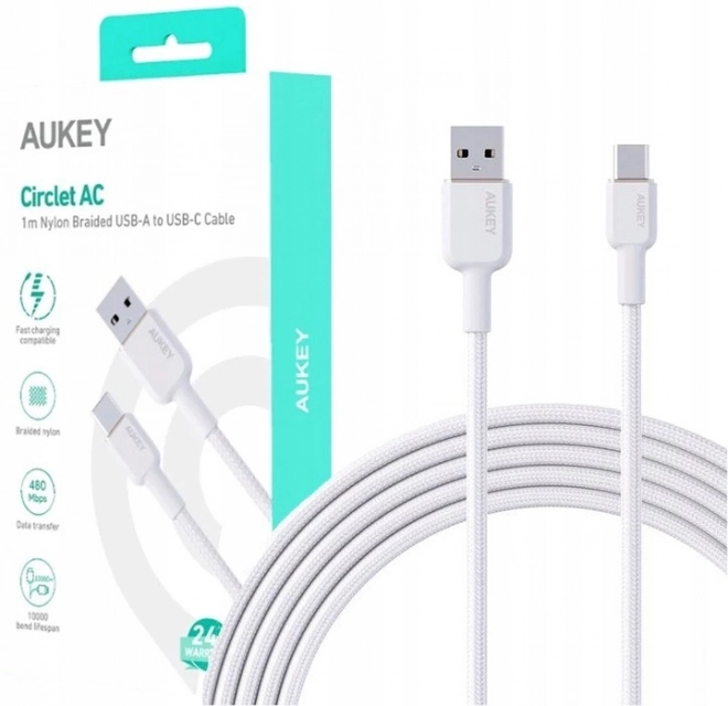Kabel Aukey CB-NAC1 USB-A na USB-C 1 m (bílý)
