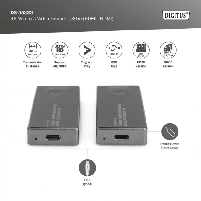 Bezdrátový HDMI Extender 30m UHD 4K30Hz audio