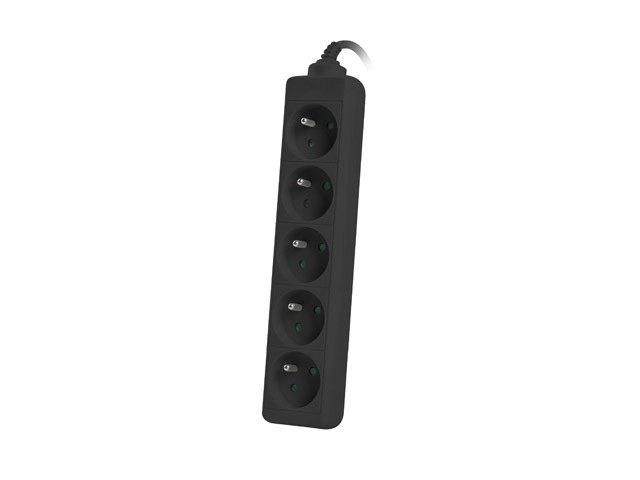 Napájecí lišta 3 m, černá, 5 zásuvek, pevný měděný kabel