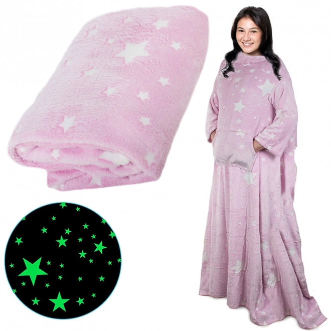Deka s rukávy fleece teplá mikina župan neonový – růžová