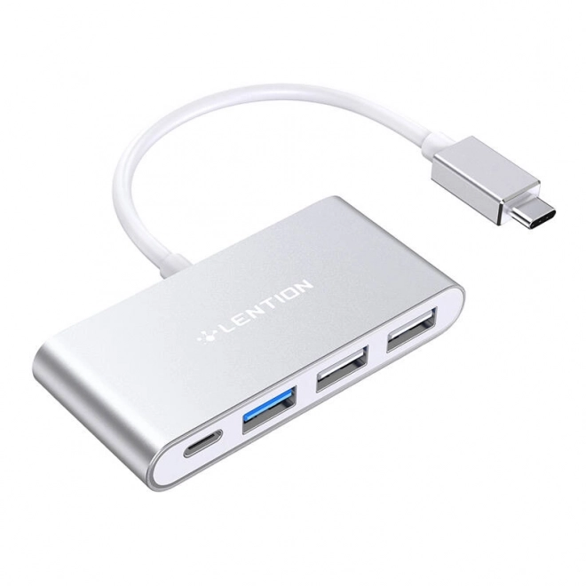 Rozbočovač Lention 4v1 USB-C na USB 3.0 + 2x USB 2.0 + USB-C (stříbrný)