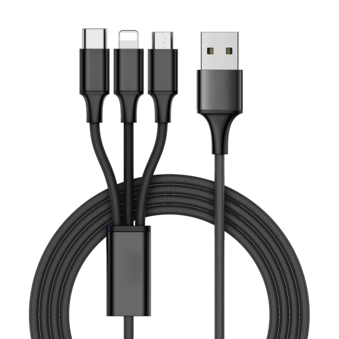 3v1 usb kabel za telefon lightning kabel iphone micro usb tip-c 1,2 m – Černý