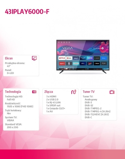 Televize LED 43'' IPLAY