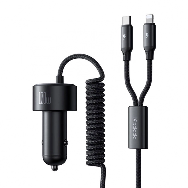 Nabíječka do auta s USB-C a Lightning, výsuvné kabely, 120W