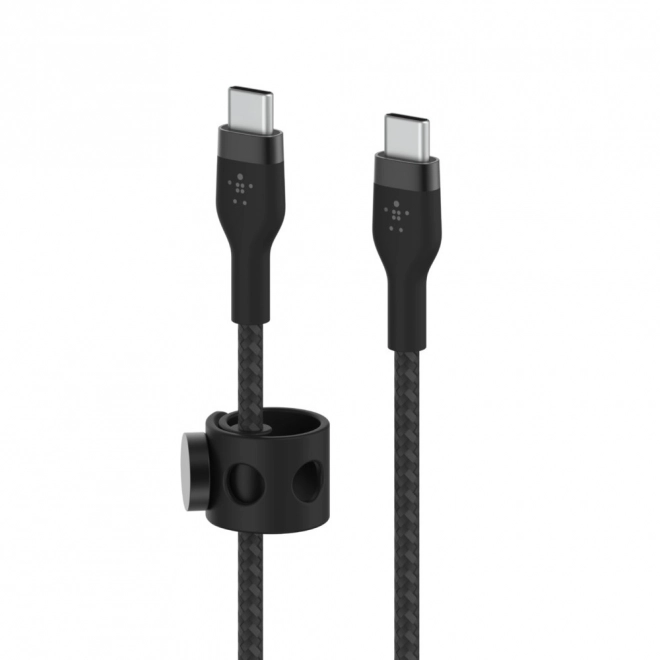 BoostCharge USB-C/USB-C opletený silikonový kabel 2 m, černý