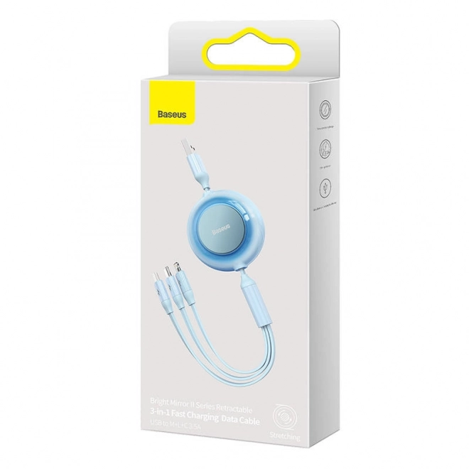 Baseus Bright Mirror 2, USB kabel 3 v 1 pro micro USB / USB-C / Lightning 3,5A 1,1 m – Světle modrý