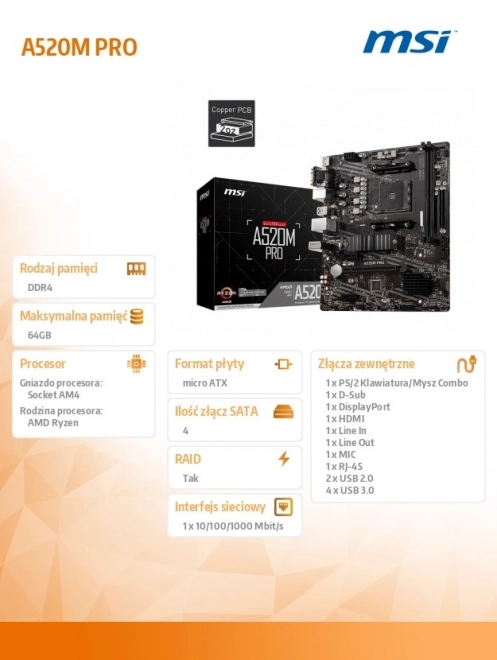 Základní deska MSI A520M PRO mATX pro AMD