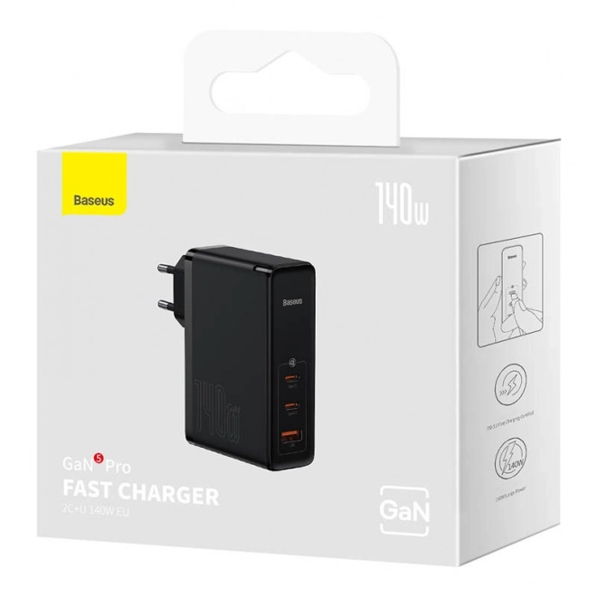 Nástěnná nabíječka Baseus GaN5 Pro 2xUSB-C + USB, 140 W (černá)