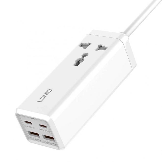 Napájecí lišta s 1 zásuvkou AC, 2x USB, 2x USB-C LDNIO SC1418, EU/US, 2500 W (bílá)