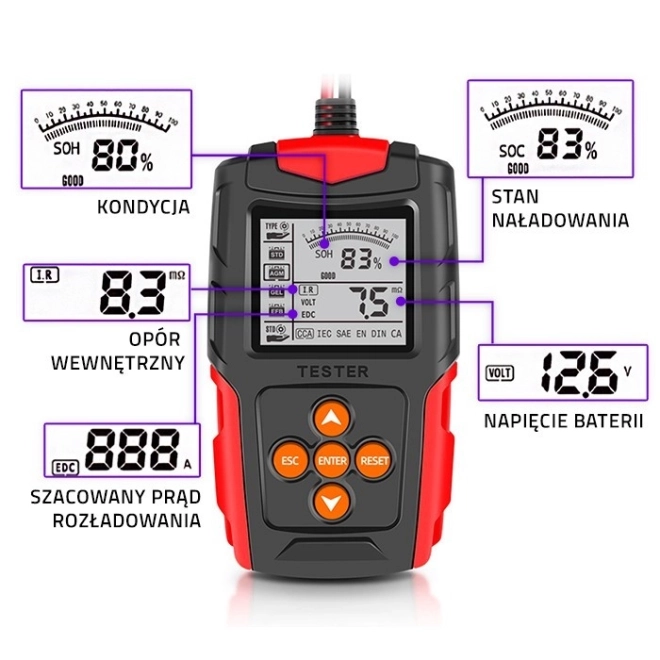 Digitální tester baterií s LCD displejem | 12V | 24V | 3Ah-200Ah