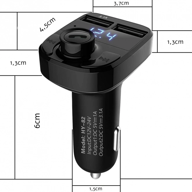 FM Bluetooth autotranstiter a nabíječka 2x USB