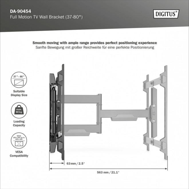 Nástěnný držák pro TV 37-80" max. zatížení 60 kg, VESA max. 600x400 s vertikálním a horizontálním nastavením