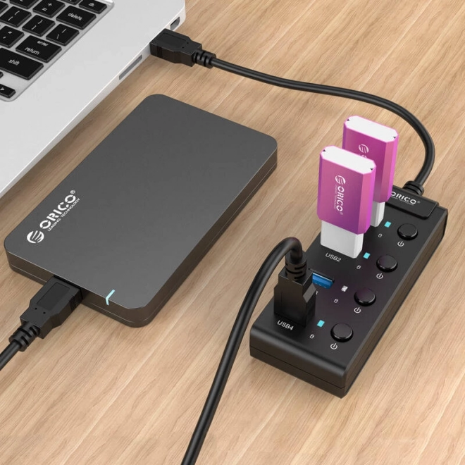 Orico USB rozbočovač 3.0 s přepínači, 4 porty