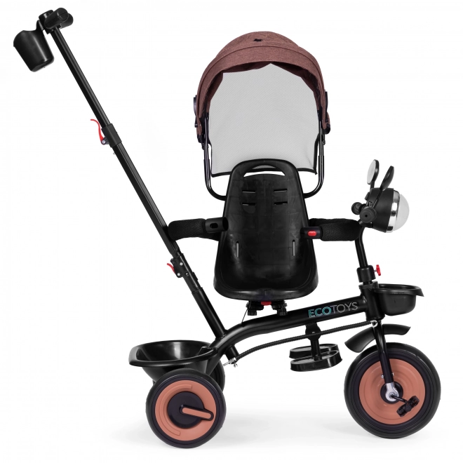 3v1 tříkolka s otočným sedadlem hnědá pro děti ECOTOYS
