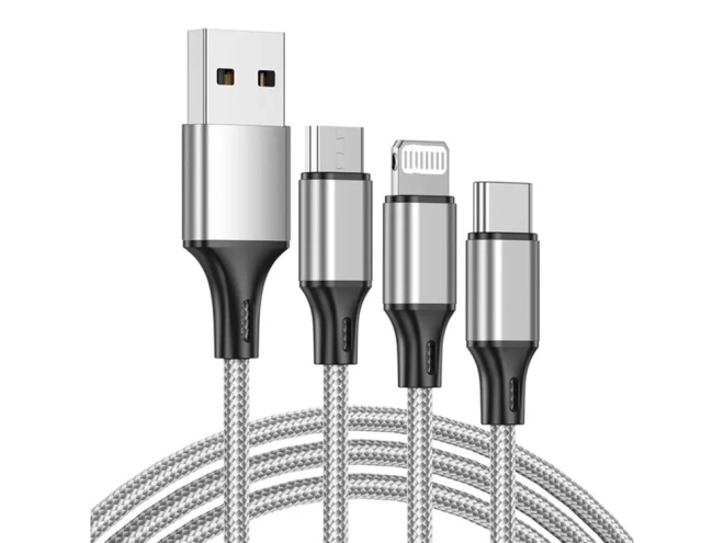 3v1 usb kabel pro telefon lightning kabel iphone micro usb typ-c 1,2 m – Bílý