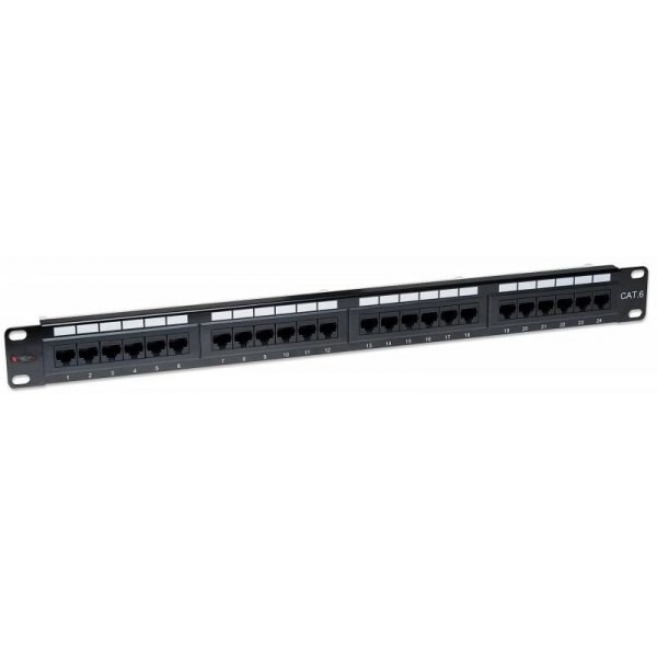 Patch panel 1U Cat6 UTP 24×RJ45 černý