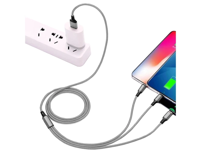 3v1 usb kabel pro telefon lightning kabel iphone micro usb typ-c 1,2 m – Bílý