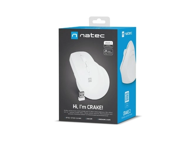 Vertikální bezdrátová myš Crake 2 BT 5.2 + 2.4GHz bílá