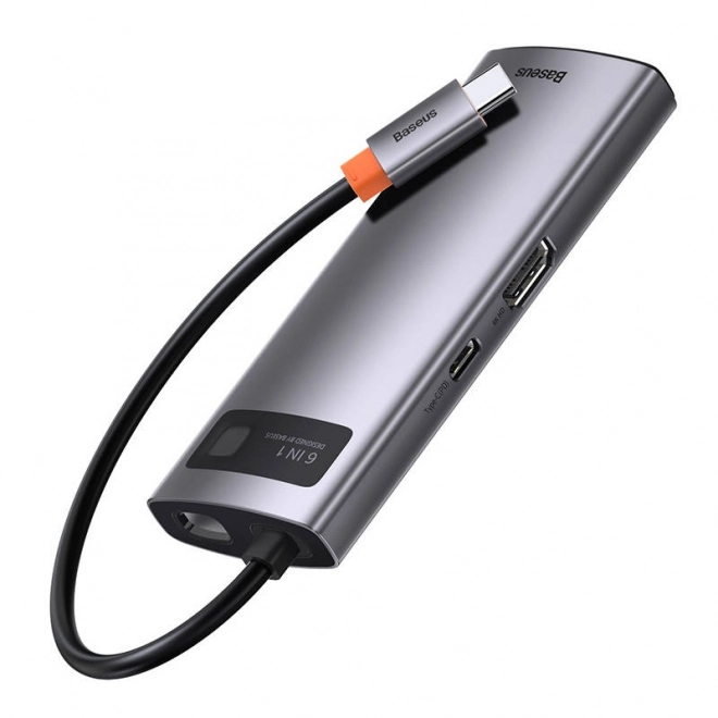 Hub 6v1 Baseus Metal Gleam Series, USB-C na 3x USB 3.0 HDMI USB-C PD Ethernet RJ45