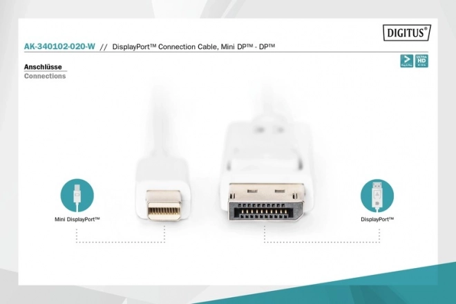 Připojovací kabel Displayport 4K 60Hz UHD Typ miniDP/DP M/M bílý 2m
