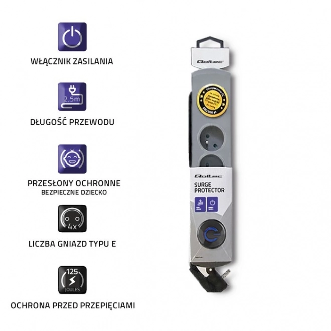 Přepěťová ochrana Quick Switch 4 zásuvky 2,5m šedá