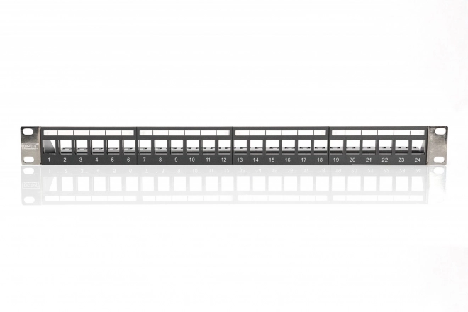 Patch panel 19" modulární 24 portů pro keystone moduly, 1U, stíněný, vedení kabelů, odnímatelná popisovací pole Black