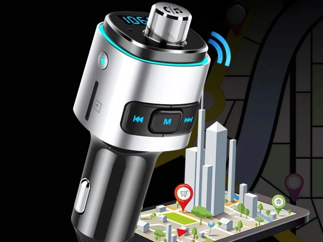 Bluetooth FM vysílač s rychlonabíječkou 2x USB a osvětlením