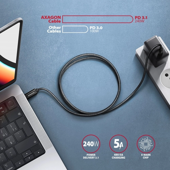 BUCM2-CM30AB USB-C - Kabel USB-C, 3,0 m, 5A nabíjení, ALU, 240W PD, opletený, USB2.0