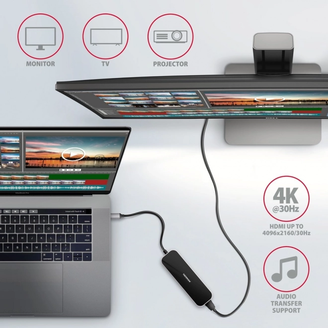 HMC-6H4A Víceportový rozbočovač 4x USB-A + HDMI, USB-C 3.2 Gen 1, PD 100W, 20cm kabel USB-C
