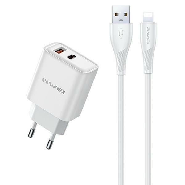 GaN PD81L 22,5W USB+USB-C síťová nabíječka + kabel USB/Lightning