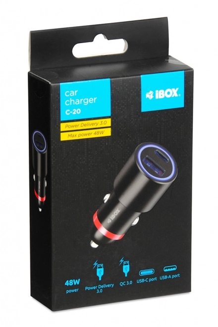 Autonabíječka IBOX 48 W USB‑A + USB‑C (PD 3.0, QC 3.0)