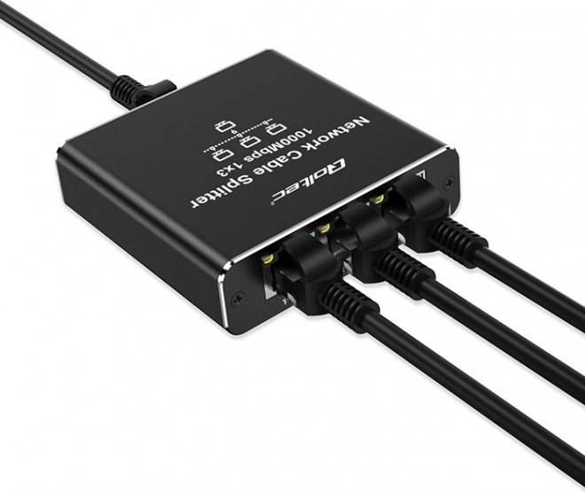 Ethernet rozdělovač mini switch 1x3 RJ45 1000Mb/s USB-C hliníkový