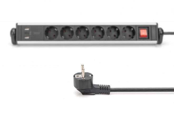 Stolní napájecí lišta s 6 zásuvkami, 2x USB‑A a 1x USB‑C, otočná o 180°, hliníková, se svěrkami – DIGITUS