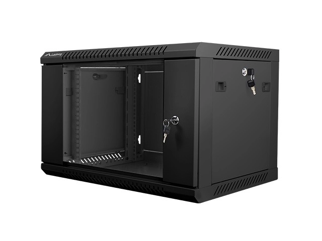 Nástěnná 19'' skříň 6U 600X450 mm, černá (skleněné dveře)