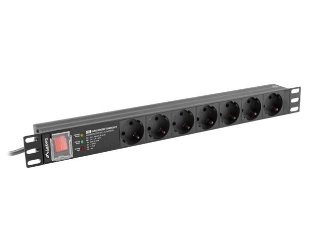 PDU PRO 19" 1U 16A 7X SCHUKO racková napájecí lišta SPD-3MP 2m černá
