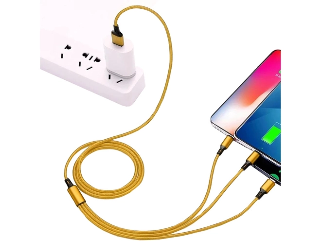 3v1 usb kabel za telefon lightning kabel iphone micro usb tip-c 1,2 m – Žlutý