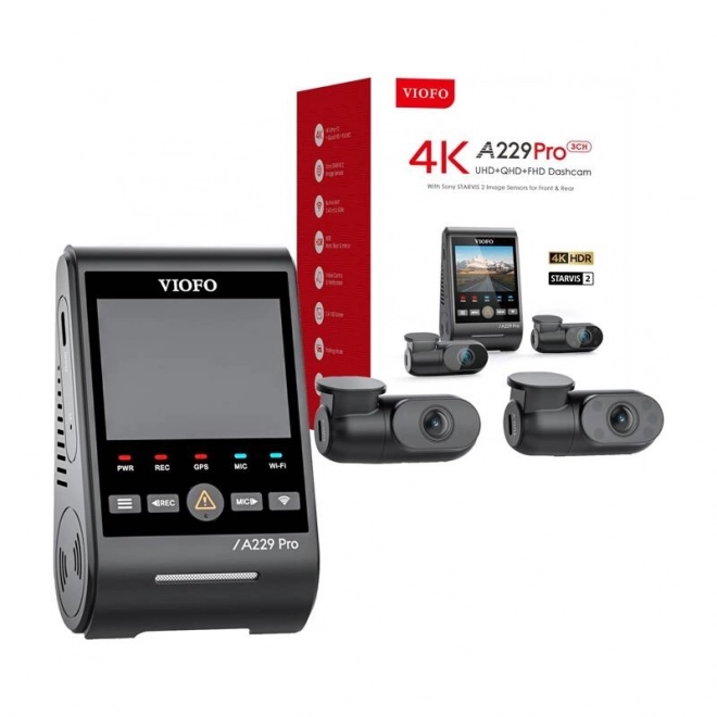 Videorekordér pro automobily VIOFO A229 PRO 3CH s 4K, 2K a 1080P rozlišením