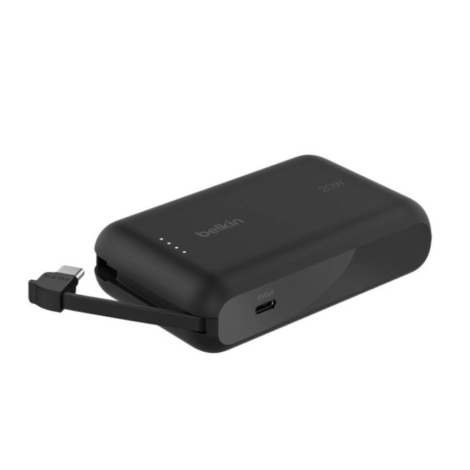 Powerbanka BoostCharge 10k mAh s vestavěným kabelem USB-C a portem, černá
