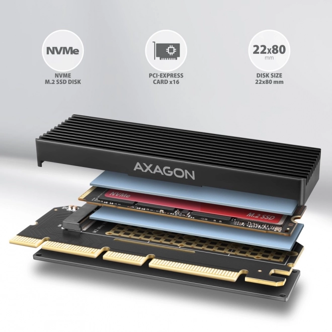 PCEM2-XS interní adaptér PCIe x16, M.2 NVMe, chladič