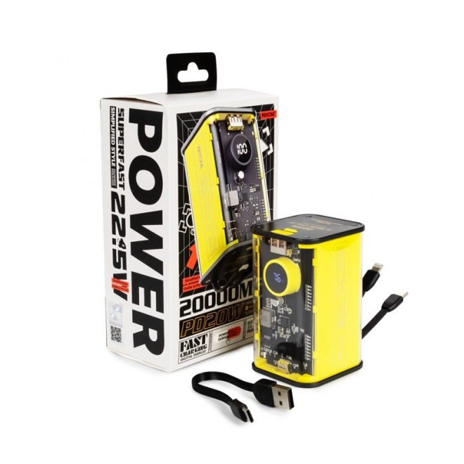 Powerbanka WEKOME 20000 mAh s vestavěnými kabely USB‑C a Lightning, PD 20 W a QC 3.0 22,5 W