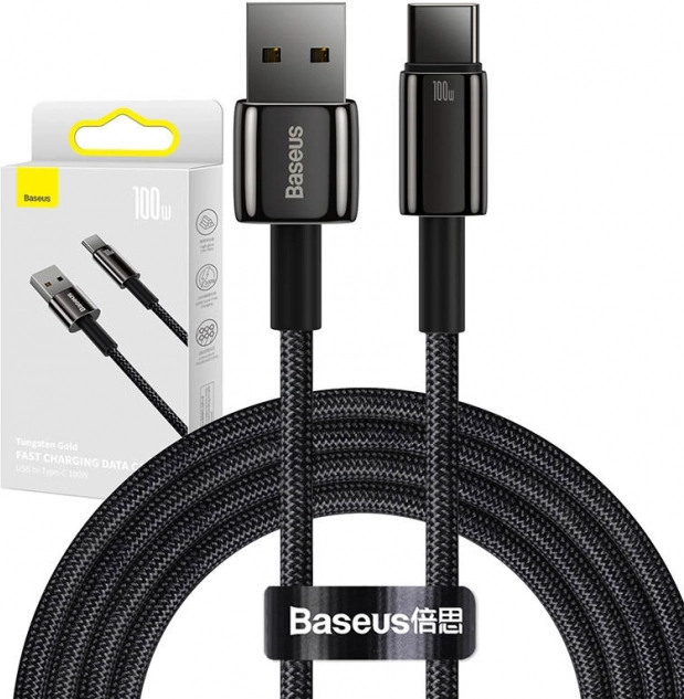 Kabel Baseus Tungsten Gold USB na USB-C, 100 W, 2 m černý