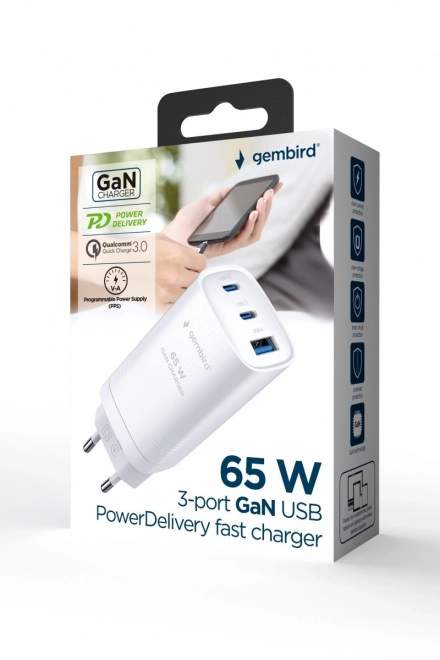 Nabíječka PowerDelivery 1xA 2xC GaN 65W White