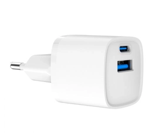 USB-A USB-C 20W PD QC3.0 mini-nabíječka bílá