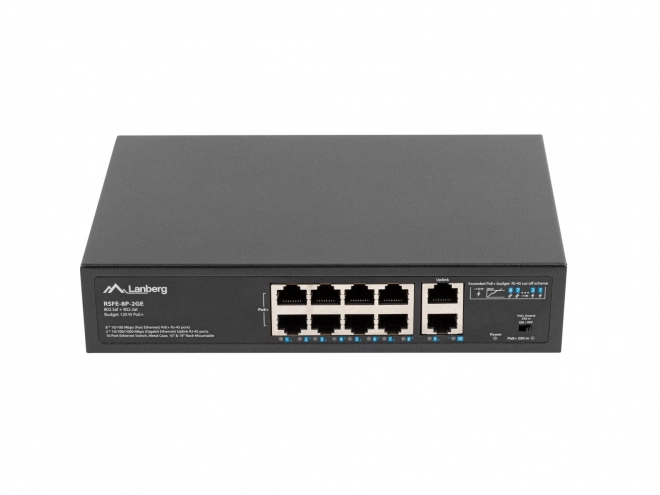 LANBERG 8portový PoE+ switch 10/100 Mb/s se 2× gigabitovým uplinkem do racku