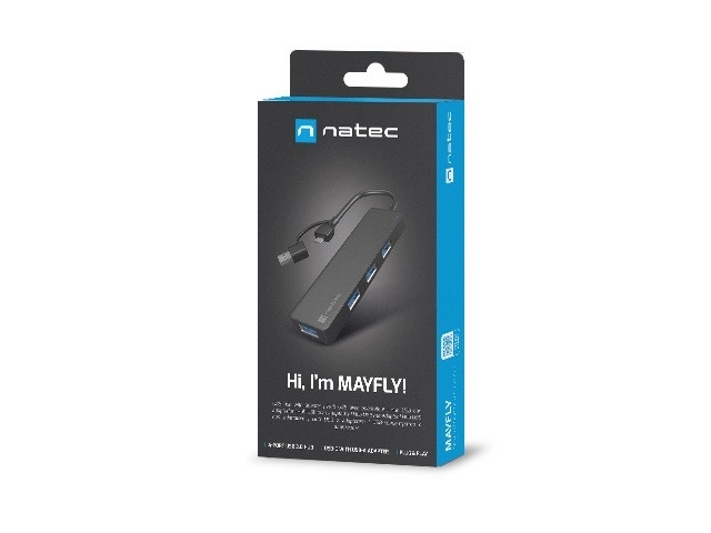 Mayfly USB-C 4portový rozbočovač černý + adaptér USB-A