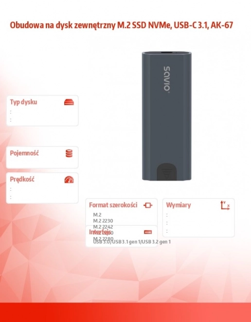 Externí obudova na M.2 SSD NVMe Savio