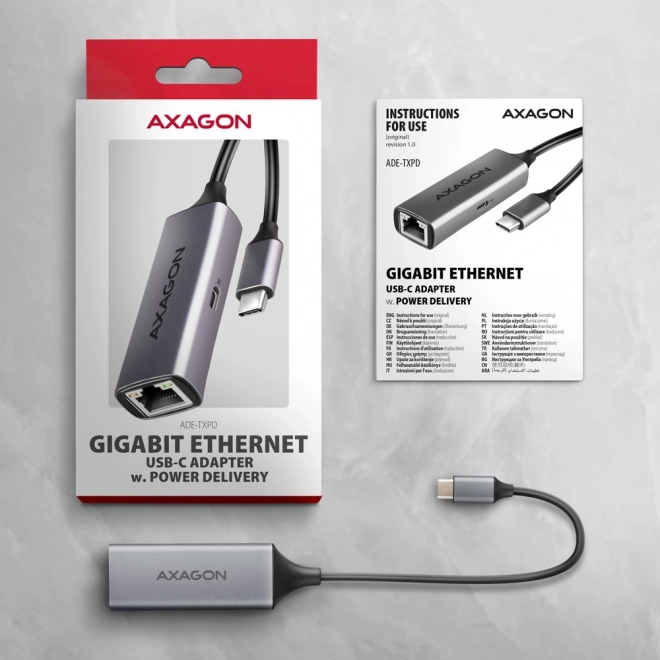 ADE-TXPD Gigabitový ethernetový adaptér, USB-C 3.2 Gen 1, automatická instalace, Asix AX8817, PD 100W