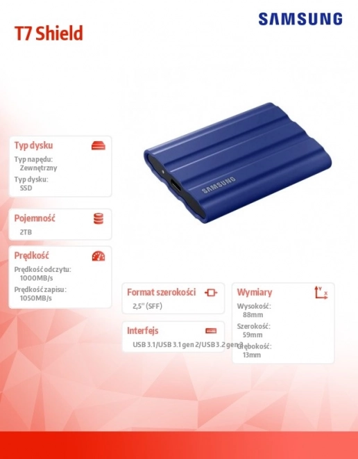 T7 Shield 2TB USB 3.2 SSD, modrý