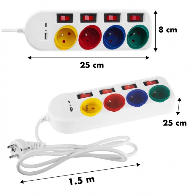 Prodlužovací kabel 4 zásuvky 1,5 m, USB A/C MCE508 W