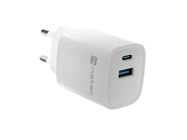 Síťová nabíječka Ribera GAN 1x USB-A + 1x USB-C 30W Bílá